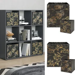 Vicco Meuble de rangement cube Noir 104x108cm avec 4 boîtes pliantes opt.1