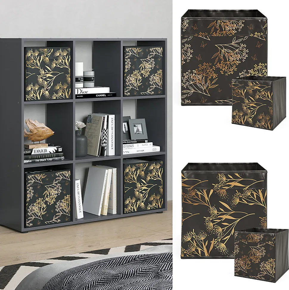 Vicco Meuble de rangement cube Noir 104x108cm avec 4 boîtes pliantes opt.1