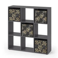 Vicco Meuble de rangement cube Noir 104x108cm avec 4 boîtes pliantes opt.1