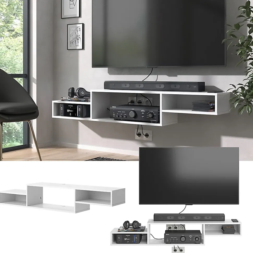 Vicco Meuble tv Blanc 150x26cm avec étagères ouvertes