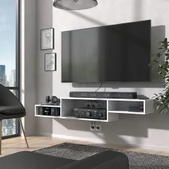 Vicco Meuble tv Blanc 150x26cm avec étagères ouvertes