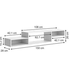 Vicco Meuble tv Blanc 150x26cm avec étagères ouvertes