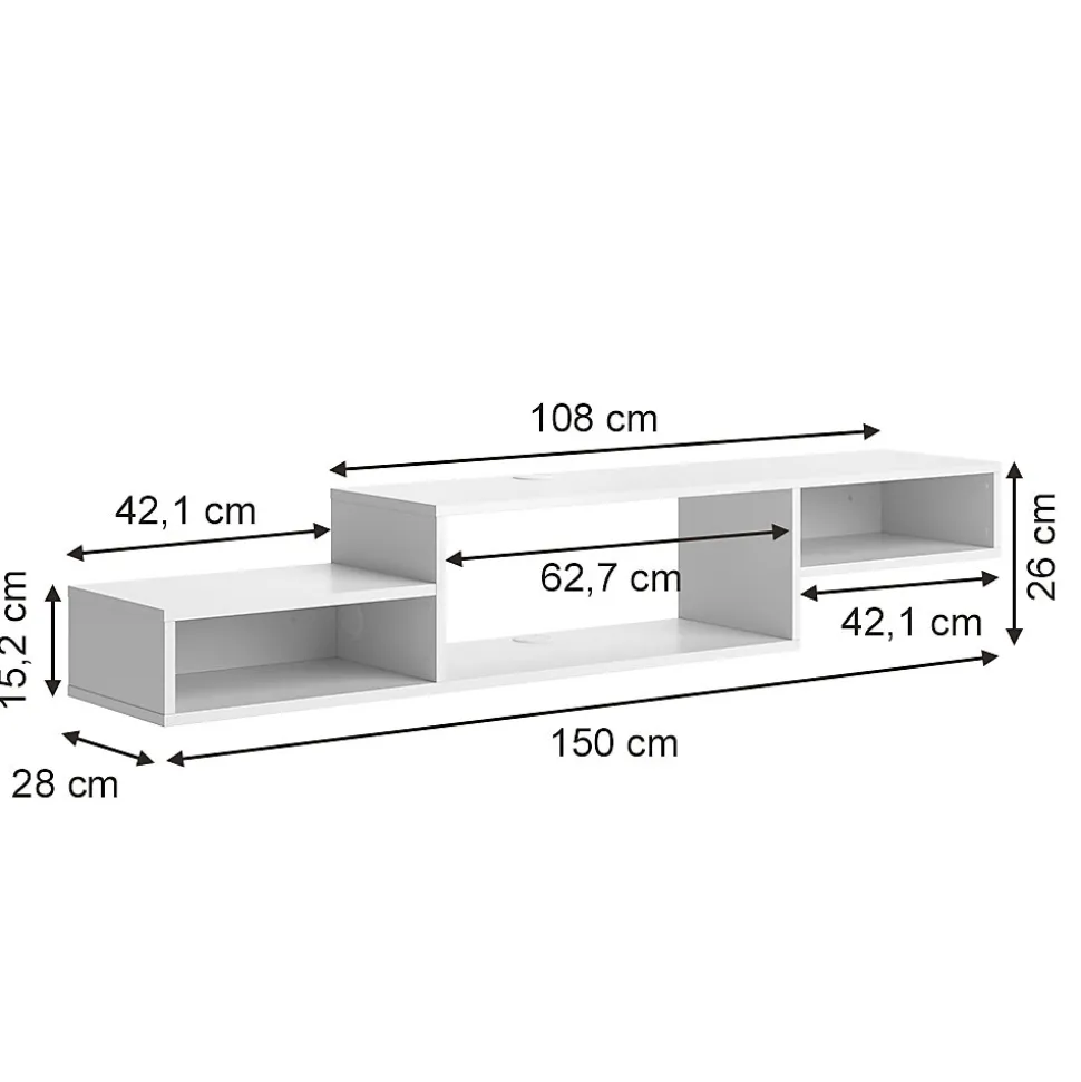 Vicco Meuble tv Blanc 150x26cm avec étagères ouvertes