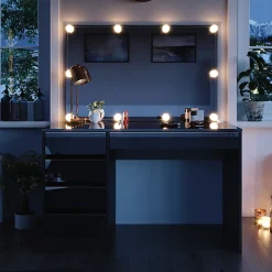 Vicco set de maquillage noir/or 55cm avec éclairage LED