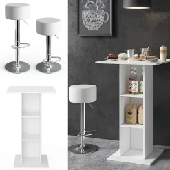 Vicco Set de table de bar Blanc 70x70cm avec 2 tabourets de bar