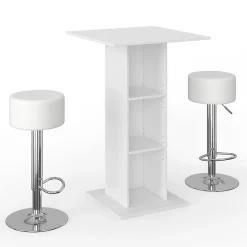 Vicco Set de table de bar Blanc 70x70cm avec 2 tabourets de bar