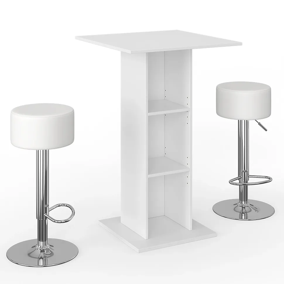 Vicco Set de table de bar Blanc 70x70cm avec 2 tabourets de bar
