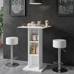 Vicco Set de table de bar Blanc 70x70cm avec 2 tabourets de bar