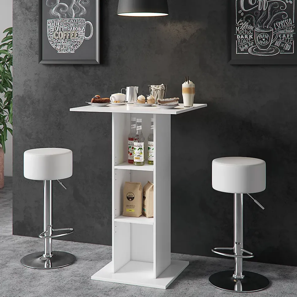 Vicco Set de table de bar Blanc 70x70cm avec 2 tabourets de bar