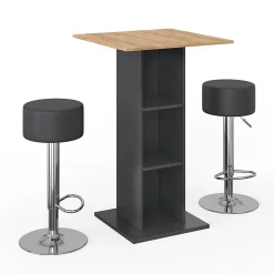 Vicco Set de table de bar Anthracite 70x70cm avec 2 tabourets de bar