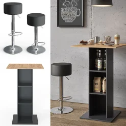 Vicco Set de table de bar Anthracite 70x70cm avec 2 tabourets de bar