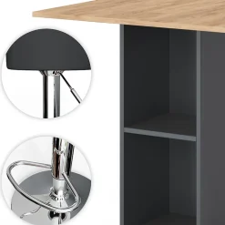 Vicco Set de table de bar Anthracite 70x70cm avec 2 tabourets de bar