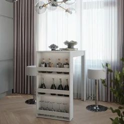 Vicco Set de table de bar Blanc 57x117cm avec 2 tabourets de bar