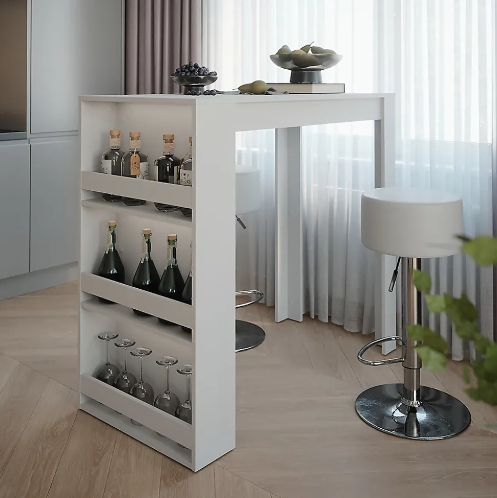 Vicco Set de table de bar Blanc 57x117cm avec 2 tabourets de bar