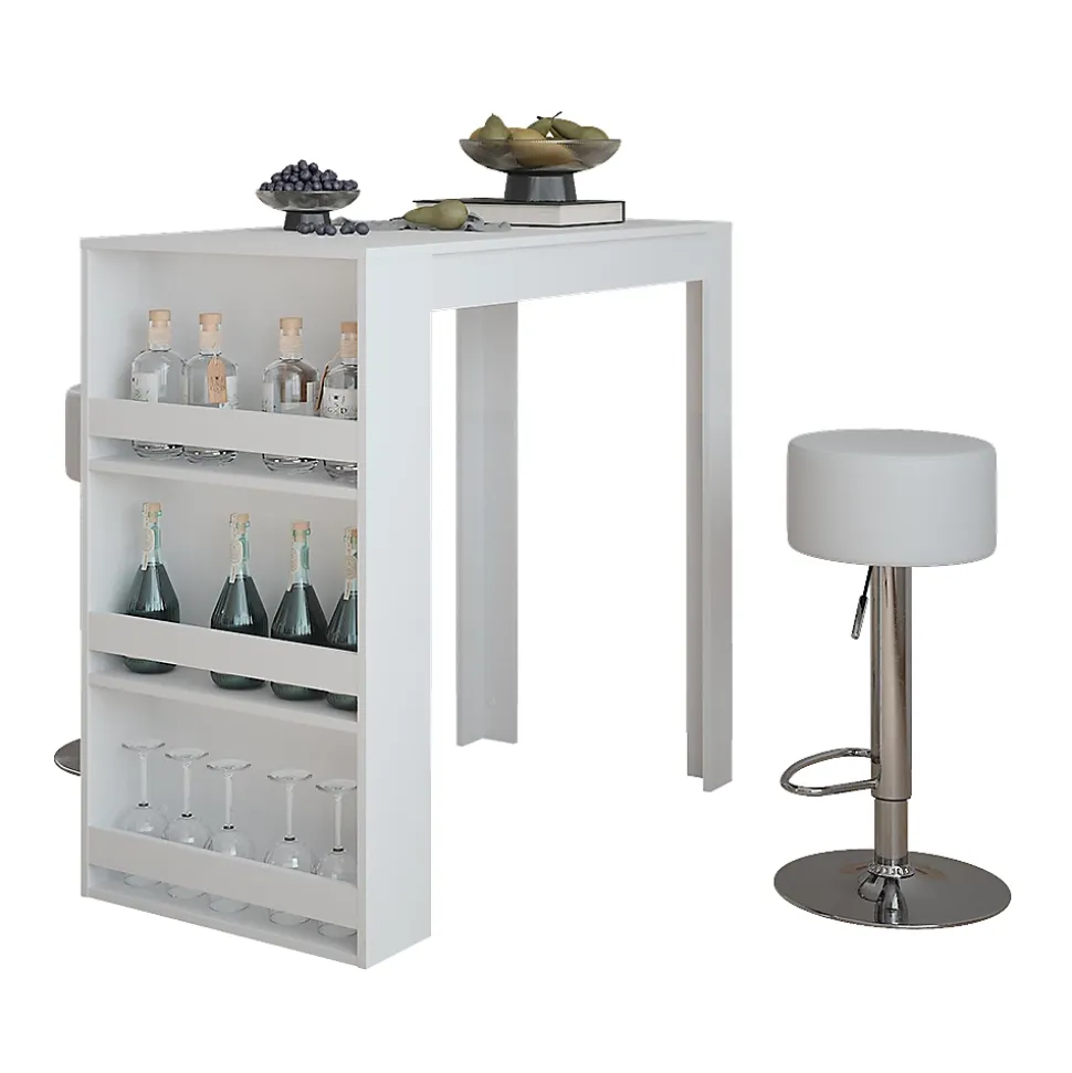 Vicco Set de table de bar Blanc 57x117cm avec 2 tabourets de bar