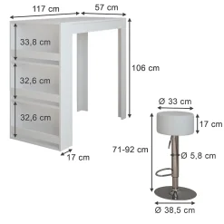 Vicco Set de table de bar Blanc 57x117cm avec 2 tabourets de bar