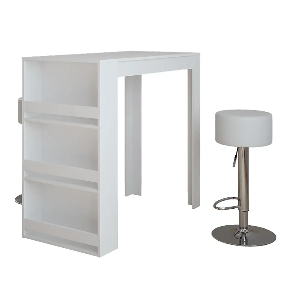 Vicco Set de table de bar Blanc 57x117cm avec 2 tabourets de bar