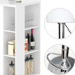 Vicco Set de table de bar Blanc 120x60cm avec 2 tabourets de bar