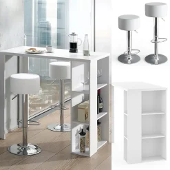 Vicco Set de table de bar Blanc 120x60cm avec 2 tabourets de bar