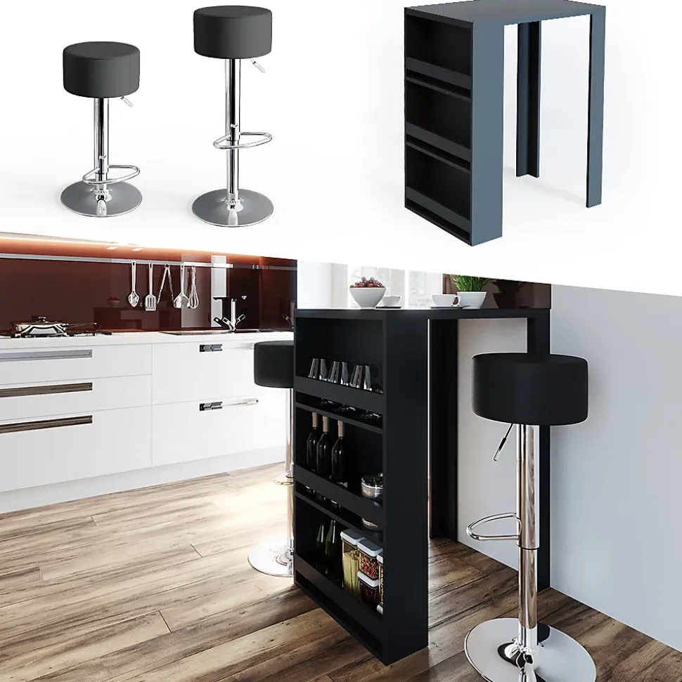 Vicco Set de table de bar Anthracite 57x80cm avec 2 tabourets de bar
