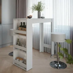 Vicco Set de table de bar Blanc 45x110cm avec 2 tabourets de bar