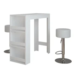 Vicco Set de table de bar Blanc 45x110cm avec 2 tabourets de bar