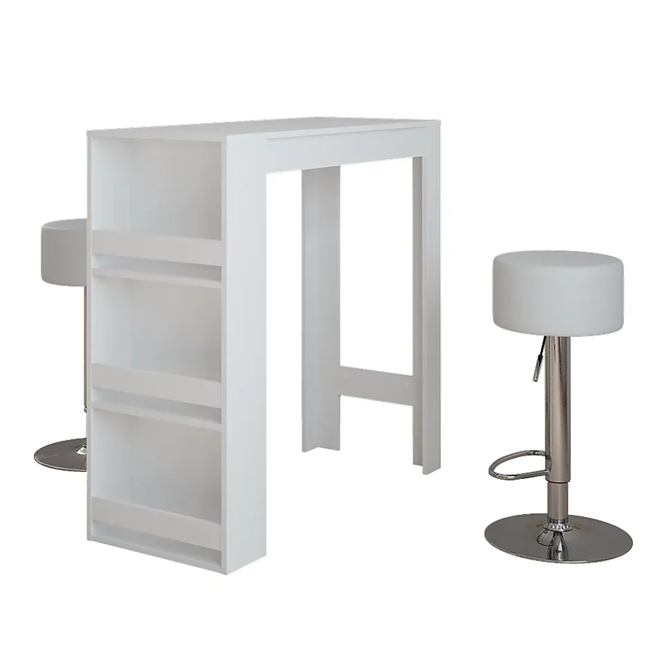 Vicco Set de table de bar Blanc 45x110cm avec 2 tabourets de bar