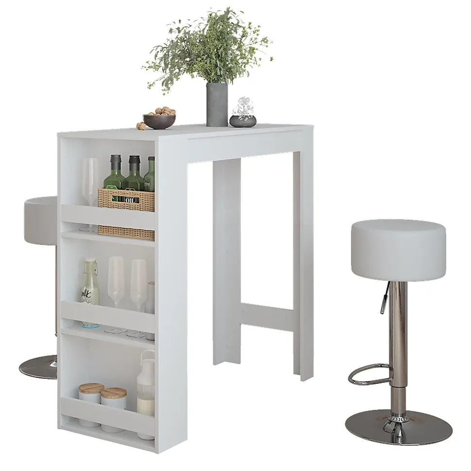 Vicco Set de table de bar Blanc 45x110cm avec 2 tabourets de bar