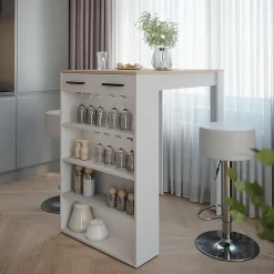Vicco Set de table de bar Blanc/Sonoma 67x100cm avec 2 tabourets de bar