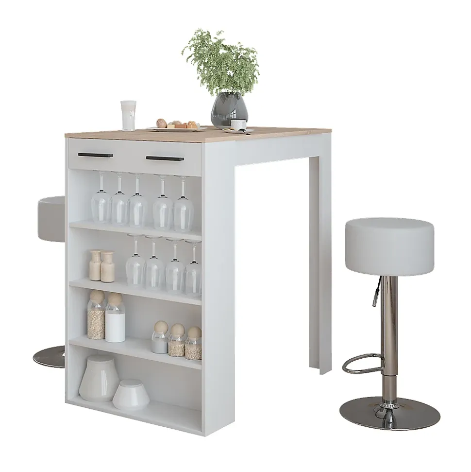 Vicco Set de table de bar Blanc/Sonoma 67x100cm avec 2 tabourets de bar