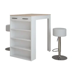 Vicco Set de table de bar Blanc/Sonoma 67x100cm avec 2 tabourets de bar