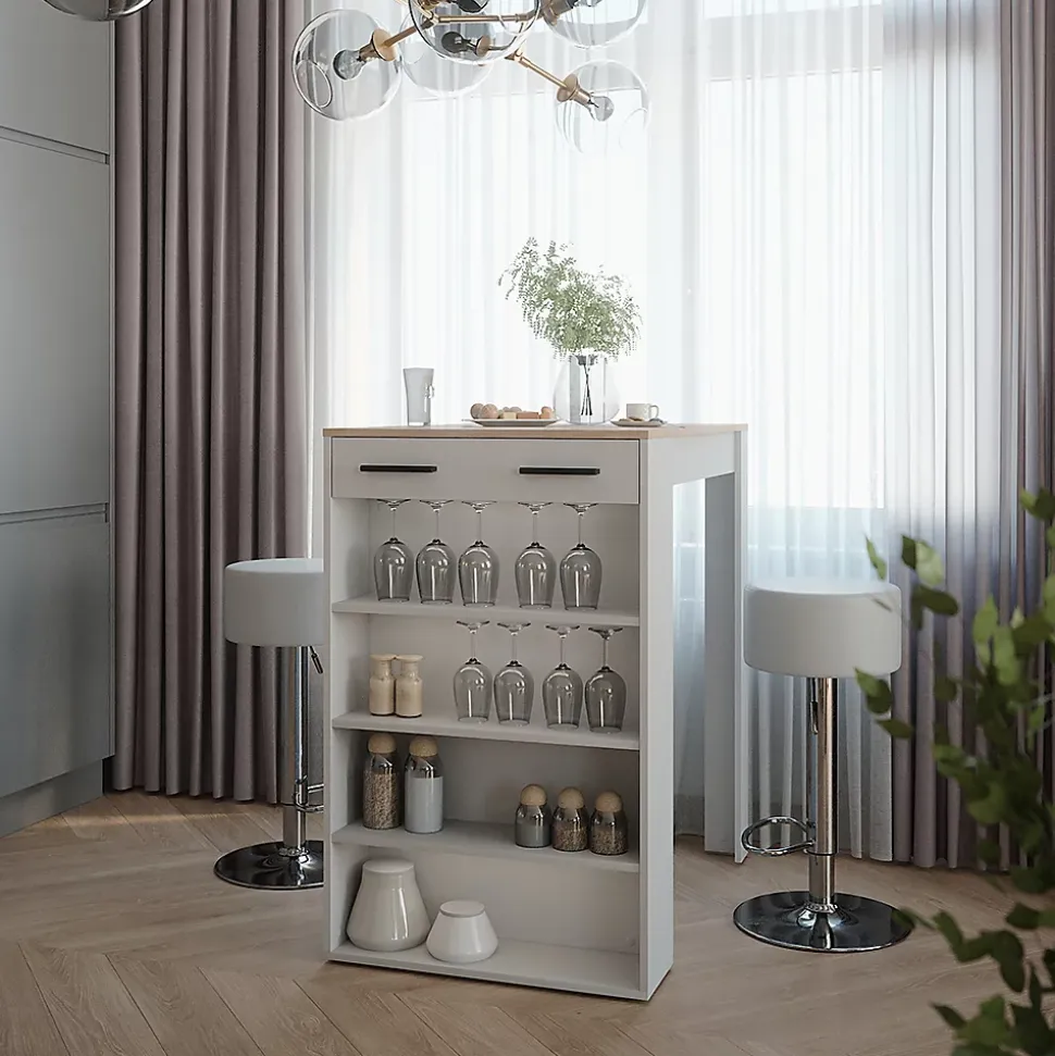 Vicco Set de table de bar Blanc/Sonoma 67x100cm avec 2 tabourets de bar