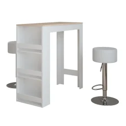 Vicco Set de table de bar Blanc/Sonoma 45x110cm avec 2 tabourets de bar