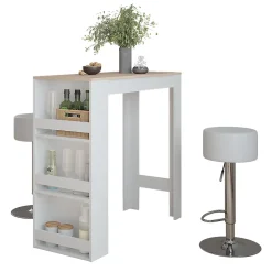 Vicco Set de table de bar Blanc/Sonoma 45x110cm avec 2 tabourets de bar