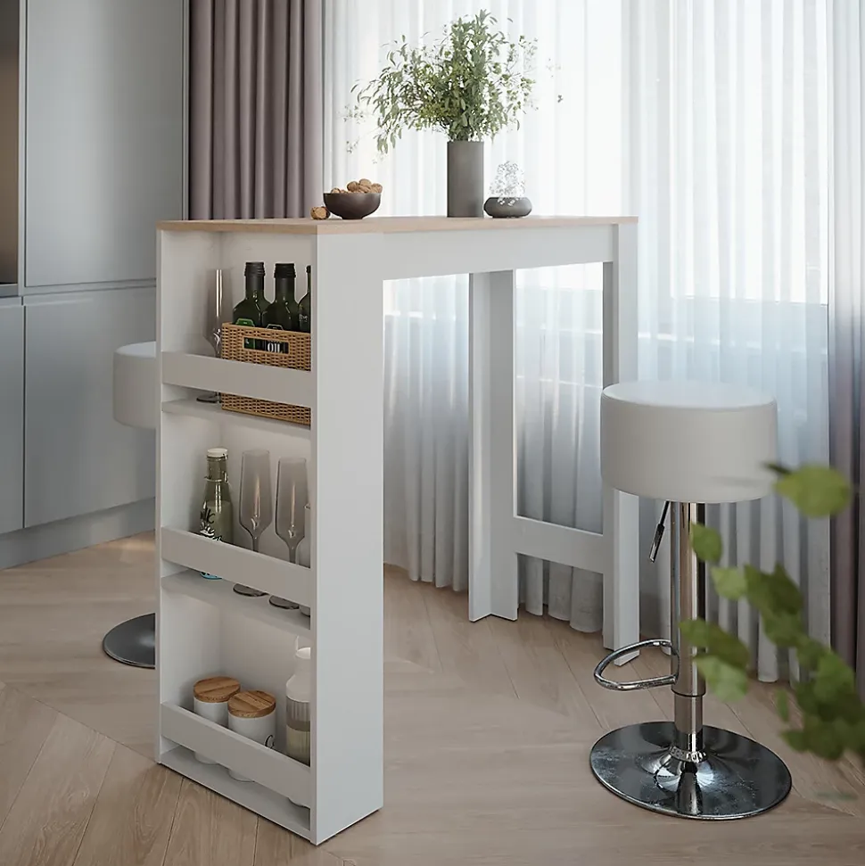 Vicco Set de table de bar Blanc/Sonoma 45x110cm avec 2 tabourets de bar