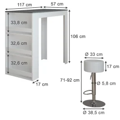 Vicco Set de table de bar blanc/anthracite 57x117cm avec 2 tabourets de bar