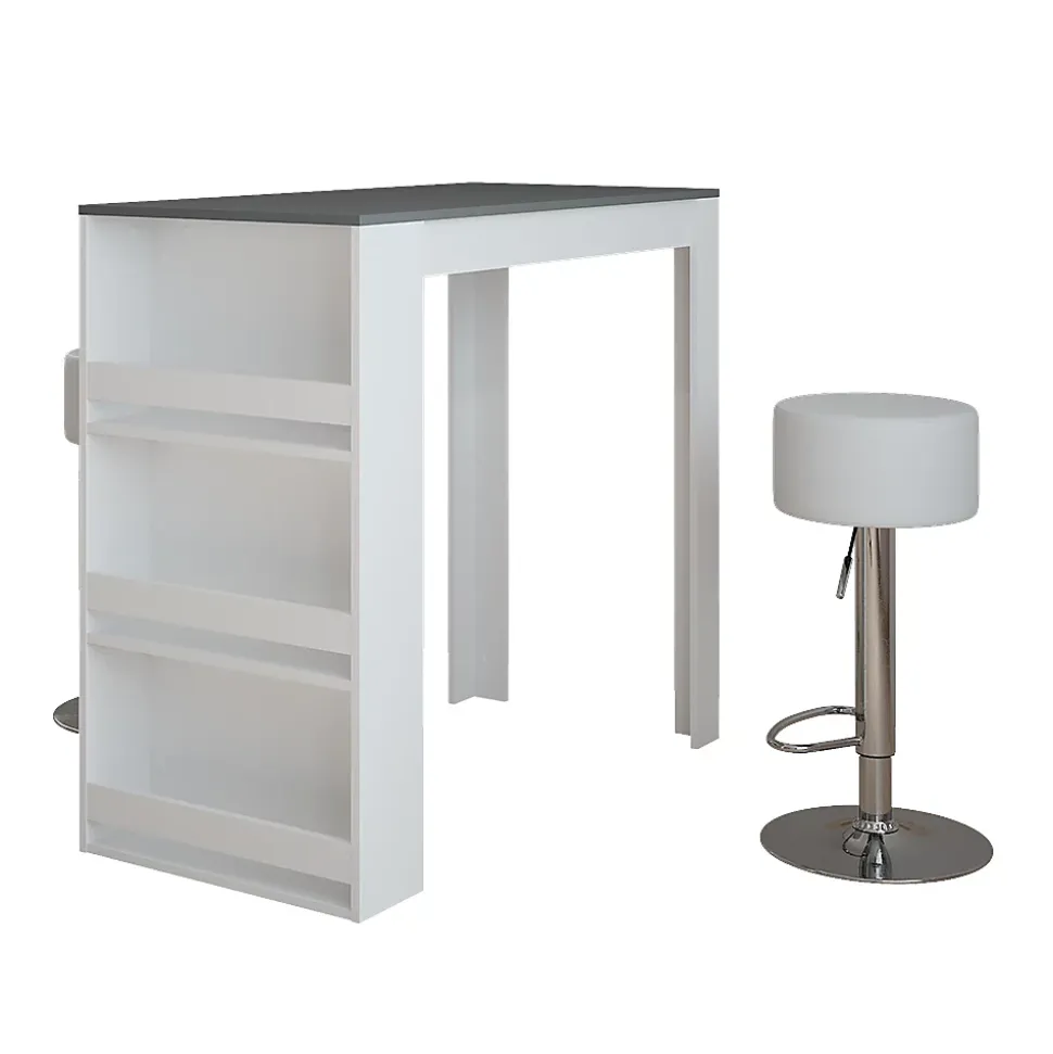 Vicco Set de table de bar blanc/anthracite 57x117cm avec 2 tabourets de bar
