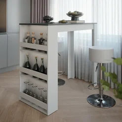 Vicco Set de table de bar blanc/anthracite 57x117cm avec 2 tabourets de bar
