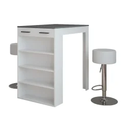 Vicco Set de table de bar blanc/anthracite 67x100cm avec 2 tabourets de bar