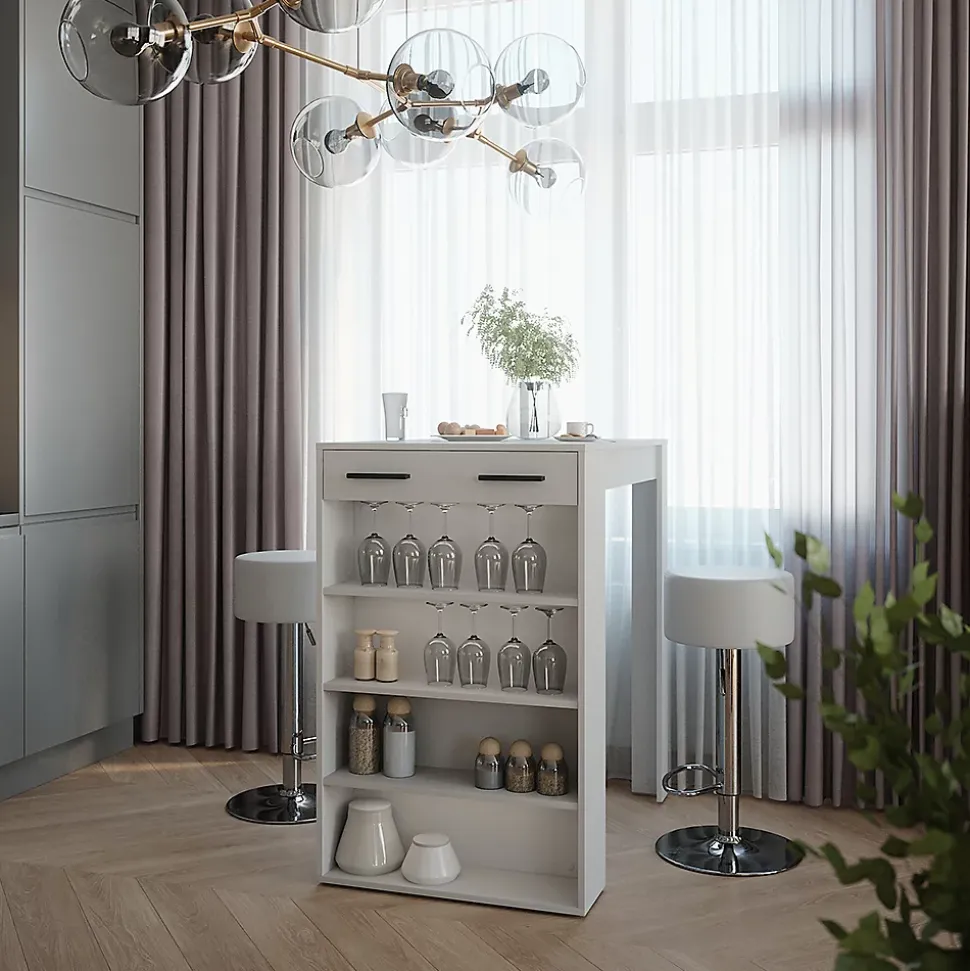 Vicco Set de table de bar Blanc 67x100cm avec 2 tabourets de bar