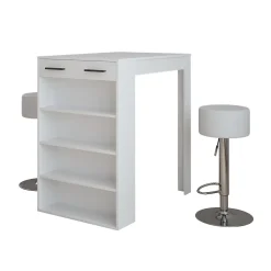 Vicco Set de table de bar Blanc 67x100cm avec 2 tabourets de bar