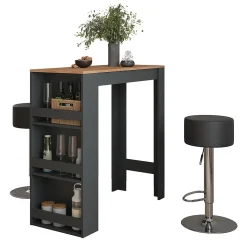 Vicco Set de table de bar Anthracite/chêne doré 45x110cm avec 2 tabourets de bar