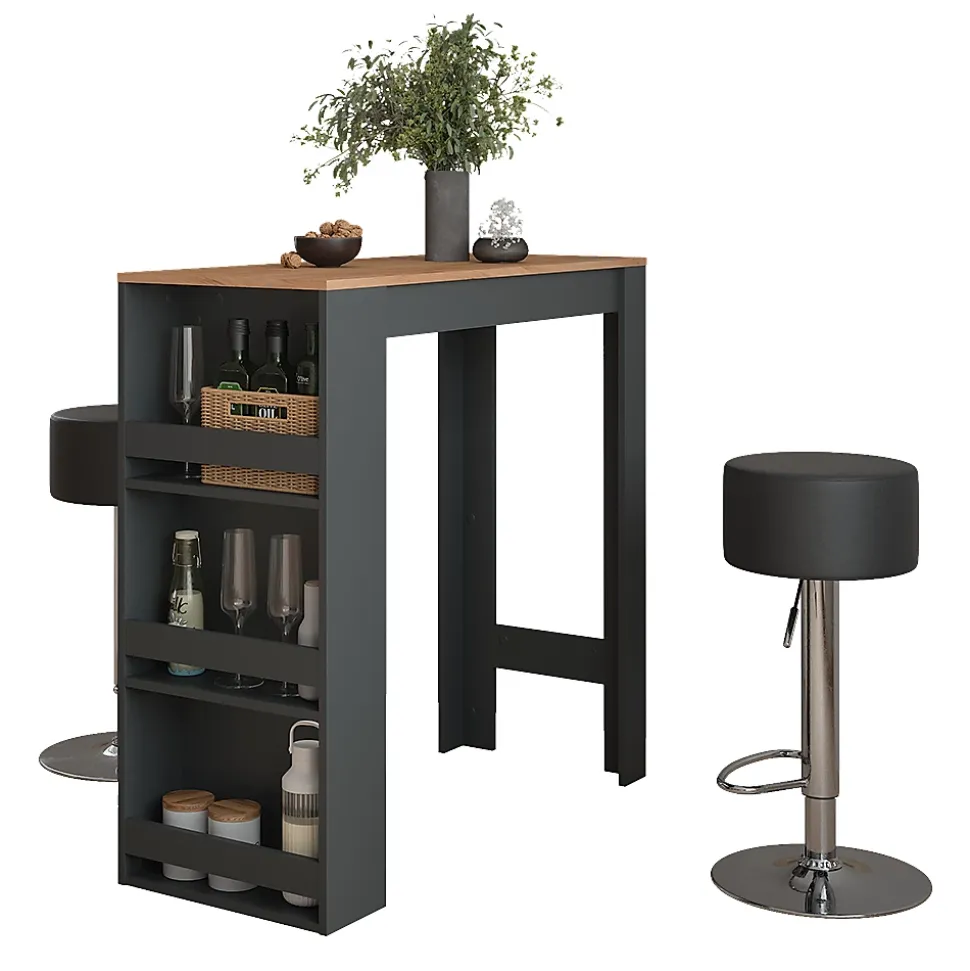 Vicco Set de table de bar Anthracite/chêne doré 45x110cm avec 2 tabourets de bar
