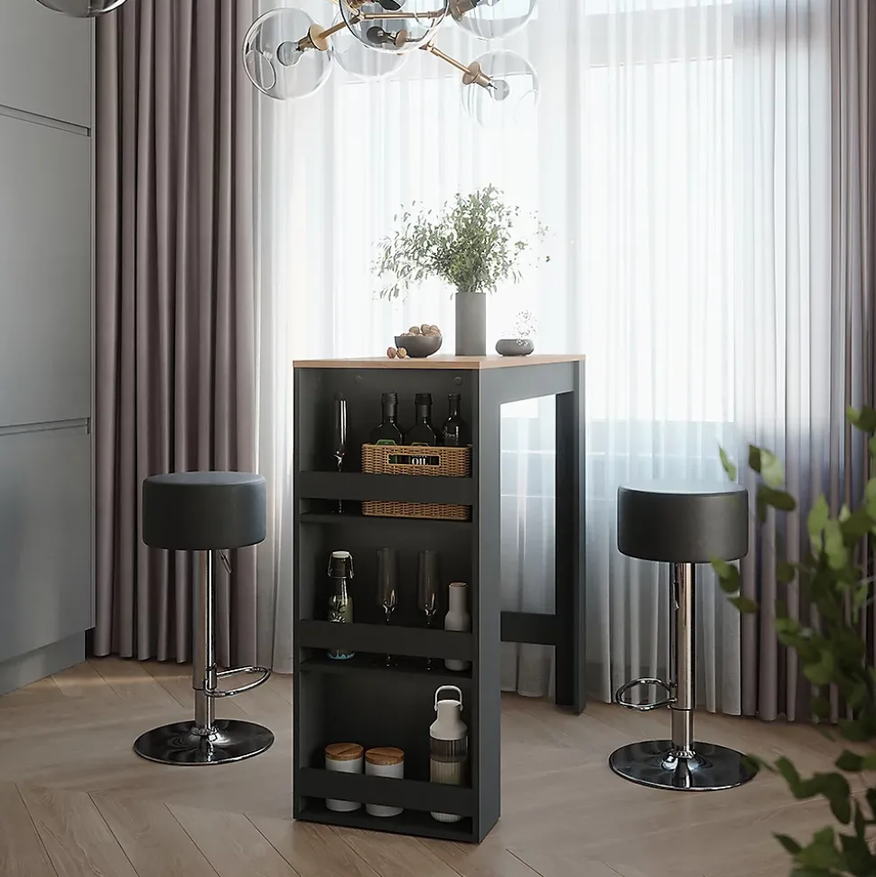 Vicco Set de table de bar Anthracite/chêne doré 45x110cm avec 2 tabourets de bar