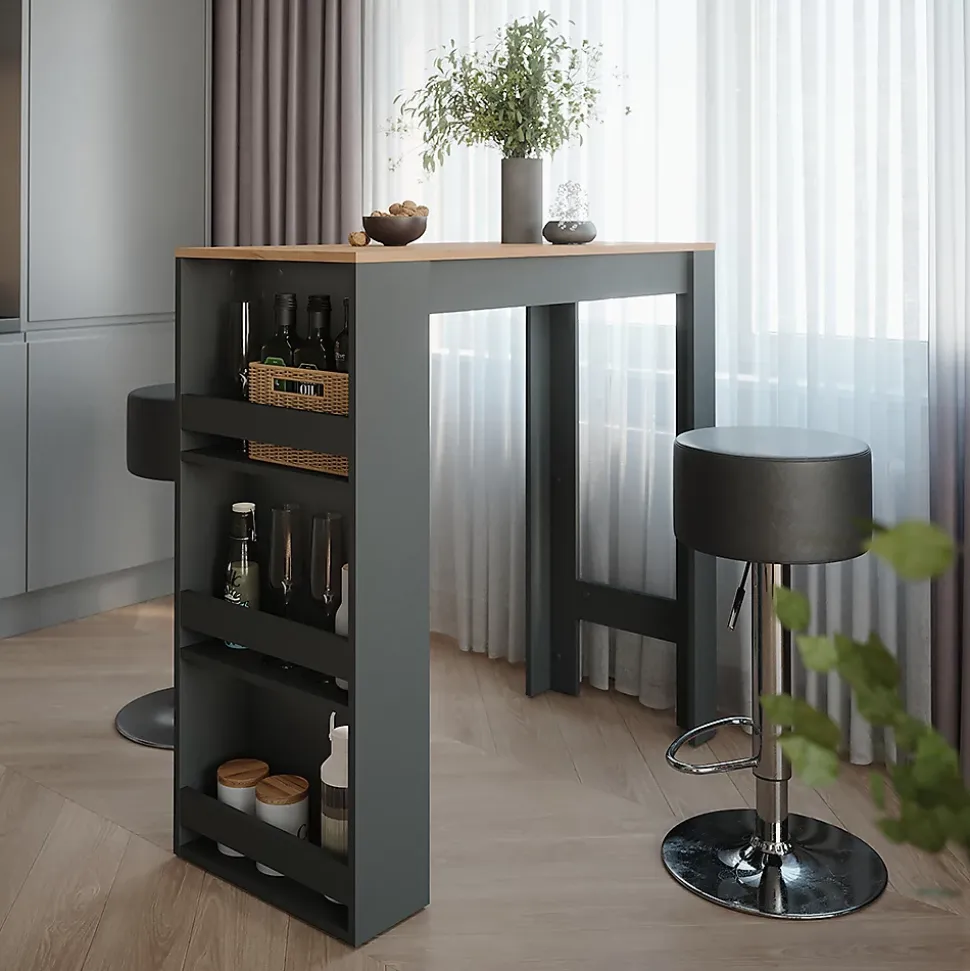 Vicco Set de table de bar Anthracite/chêne doré 45x110cm avec 2 tabourets de bar