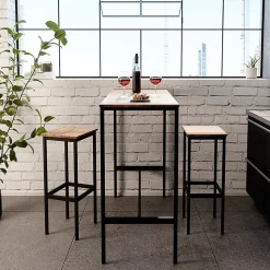Vicco Set de table de bar Bois antique 120x50cm avec 2 tabourets de bar