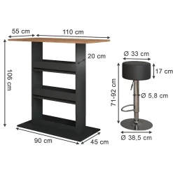 Vicco Set de table de bar GKO/ANT 110x55cm avec 2 tabourets de bar
