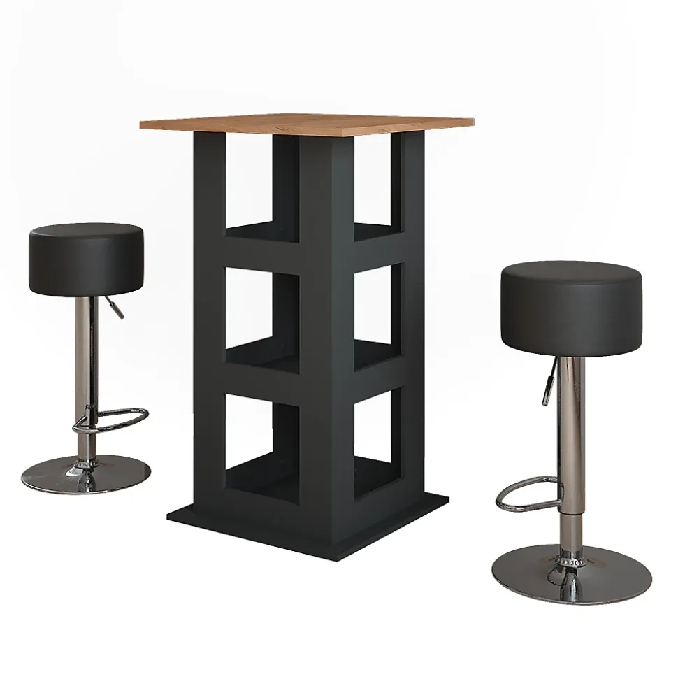 Vicco Set de table de bar Chêne doré/anthracite 65x65cm avec 2 tabourets de bar