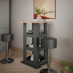 Vicco Set de table de bar Chêne doré/anthracite 65x65cm avec 2 tabourets de bar