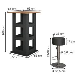 Vicco Set de table de bar Chêne doré/anthracite 65x65cm avec 2 tabourets de bar
